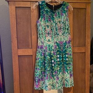 Cynthia Rowley Green and Purple Floral Midi Dress